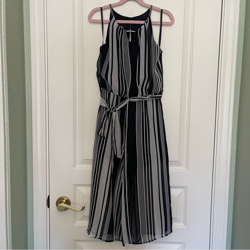 Girls Black and White Striped Wide Leg Jumpsuit Size 7